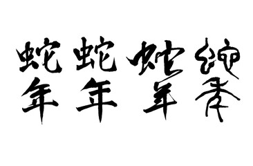 ２０２５年蛇年の手書き漢字書・筆文字（楷書・行書・草書・篆書の四つの書体）