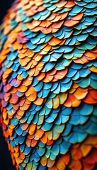 Fototapeta premium A vibrant close-up of colorful scales featuring blue, orange, and yellow hues, showcasing intricate patterns and textures.