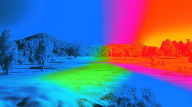 Colorful thermal spectrum landscape with heat map overlay