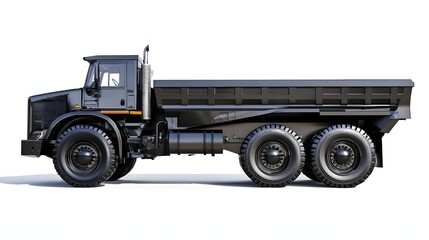 Fototapeta premium A black dump truck shown in profile, designed for transporting heavy materials.