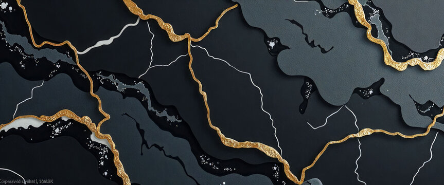 A black and gold background with a pattern of cracks and lines. The cracks and lines give the impression of a textured surface, while the gold adds a sense of luxury and opulence