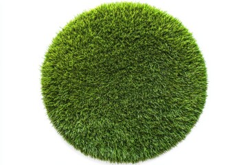 Lush green circular patch of artificial turf isolated on white.