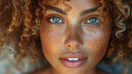 Obraz premium National Curl Crush Day Celebrating diversity on national curl crush day with natural beauty and freckles