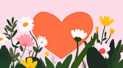 Heart and flower, Valentine's Day, A vibrant heart-shaped garden filled with colorful blooming flowers, perfect for showcasing nature's beauty and creativity in design.