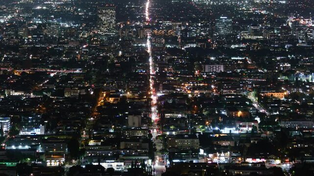 Los Angeles Night City Lights Telephoto from Griffith Park Time Lapse California USA