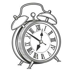 A vintage alarm clock with large Roman numerals