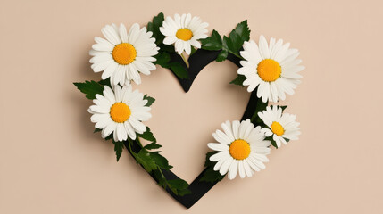 Heart and flower, Valentine's Day, A hand-drawn heart-shaped wreath made of daisies, perfect for decorative purposes and floral-themed projects.