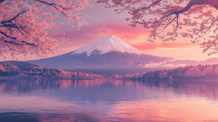 美しい富士山と和柄の背景イラスト,日本,アジア,旅行,観光,