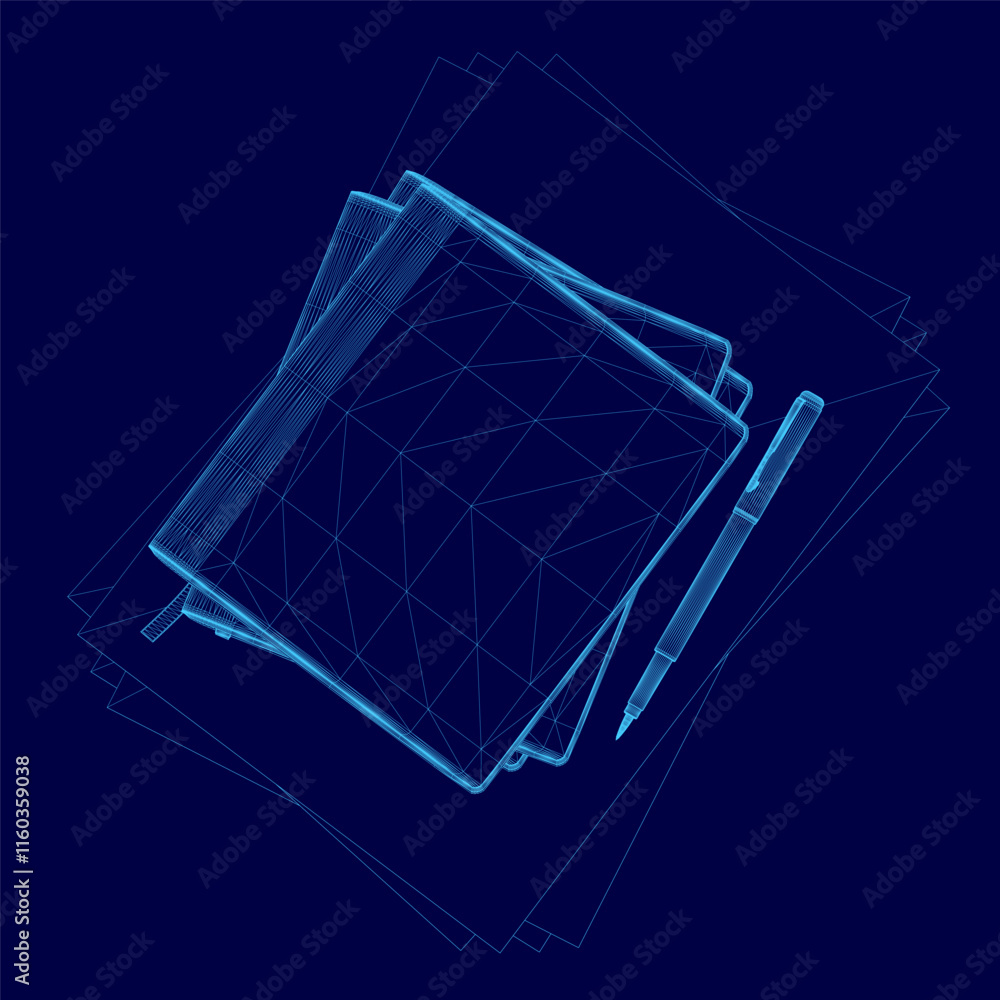 Aufkleber blue book with a pen on top of it. the book is open to a page with a grid pattern