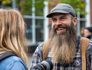 Happy bearded man smiling outdoors