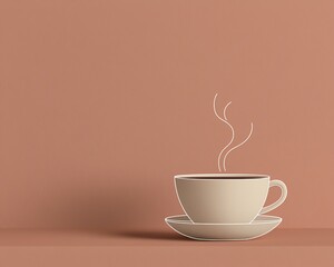 Obraz premium A minimalist coffee cup emitting steam, set against a warm, earthy background, perfect for cozy and inviting atmospheres.