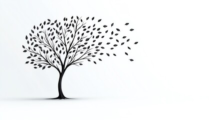 Obraz premium Stylish black tree silhouette with falling leaves, perfect for nature, art, or seasonal themes.