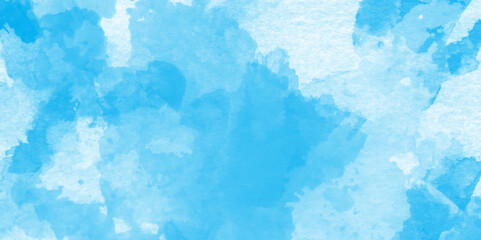 Abstract hand paint square stain watercolor background, watercolor abstract texture with white clouds and blue sky, Light blue watercolor paper texture background with splashes.