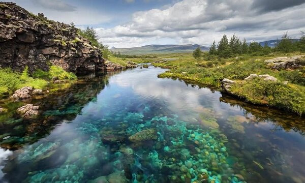 Diving site Silfra Fissure with crystal water at Thingvellir national park