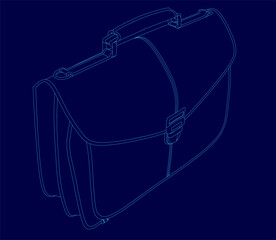 Blue drawing of a briefcase. The briefcase is made of leather and has a handle