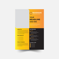 Simple creative promotional corporate business flyer design template or brochure design, yellow orange and black  color , natural shape layout.