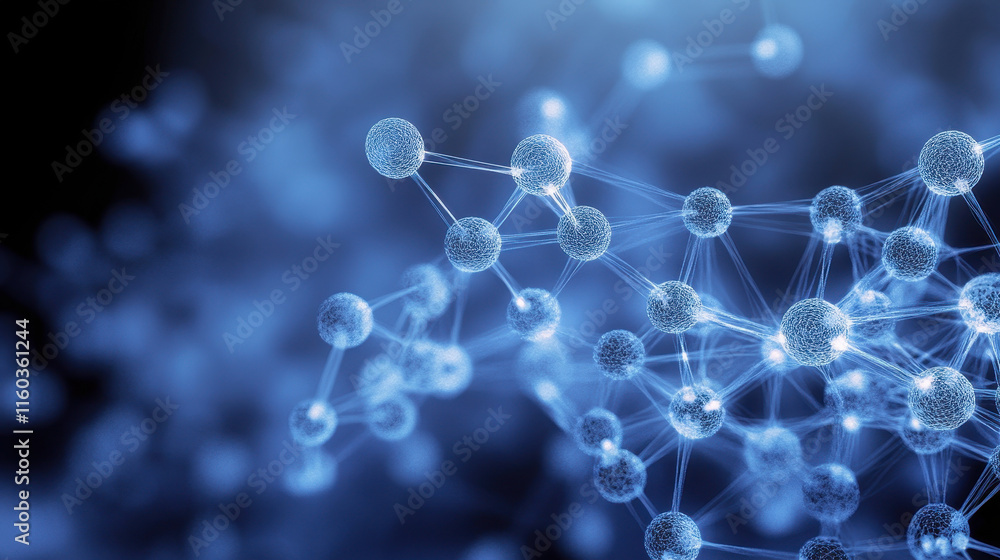 Poster abstract blue molecular structure 3d render - microscopic science background