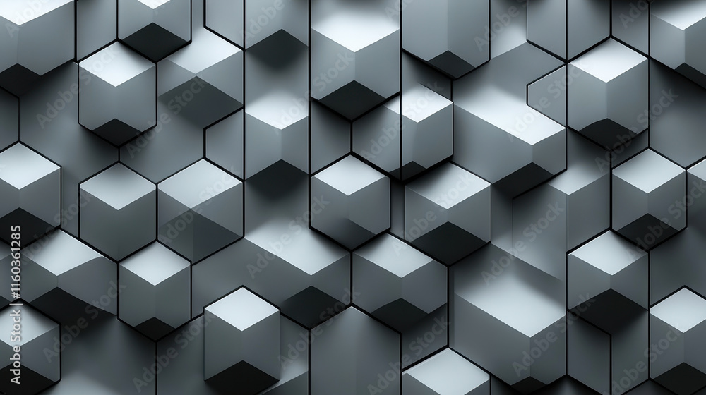 Poster 3d gray geometric cube pattern seamless background for modern design and architecture