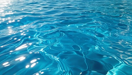 Transparent crystal blue clear water surface texture with ripples, splashes and bubbles, background- backdrop