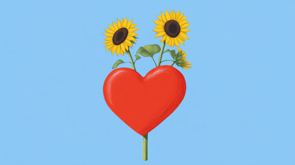 Heart and flower, Valentine's Day, A whimsical heart design featuring vibrant sunflowers, perfect for creative projects and illustrations, captured in a high-quality PNG format.