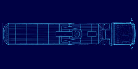 Blue truck with a cab. The truck is a large semi truck with a trailer attached