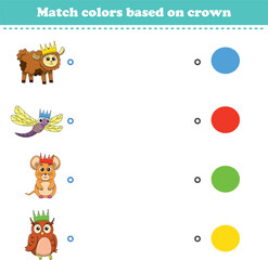 Match the color of the animal's crown. Educational game for color recognition