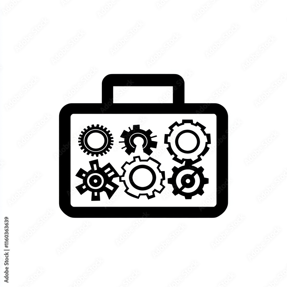 Poster toolkit icon with gears inside, representing tools, engineering, and mechanics.