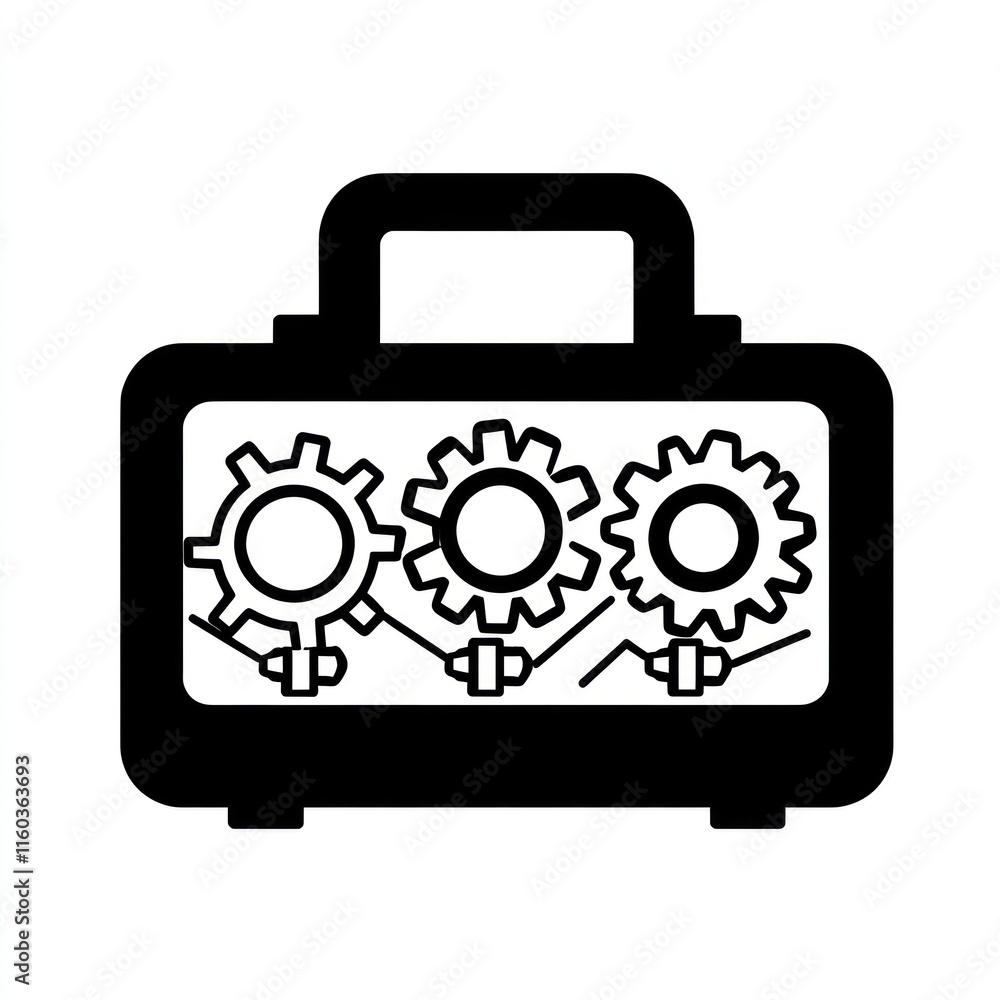 Poster briefcase with three interlocking gears inside.