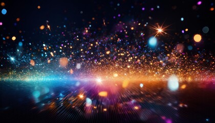 Fototapeta premium A cosmic display of floating, multicolored light fragments and sparkles against a dark background