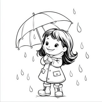 girl holding umbrella in rain clip art preview