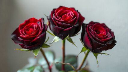 Fototapeta premium Beautiful red roses arranged elegantly indoors near a soft light source