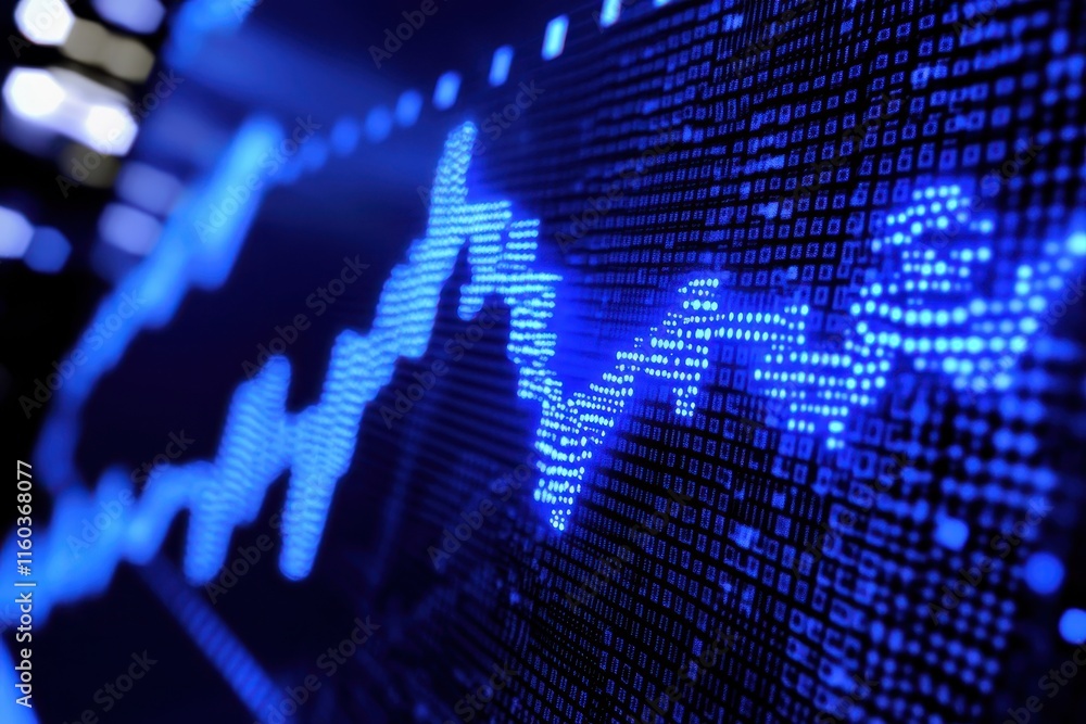 Poster abstract blue digital data graph on screen.