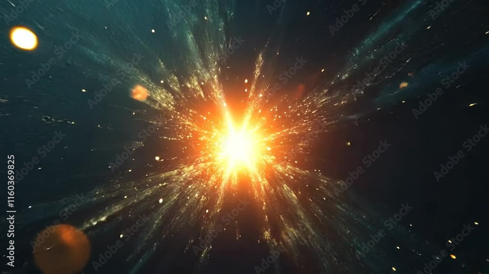 Aufkleber an abstract scene resembling a cosmic phenomenon. in the center there is a bright flash of light, fr