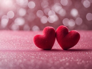 Obraz premium The red heart shapes on abstract light glitter background in love concept for valentines day with sweet and romantic moment. Ai Generative.