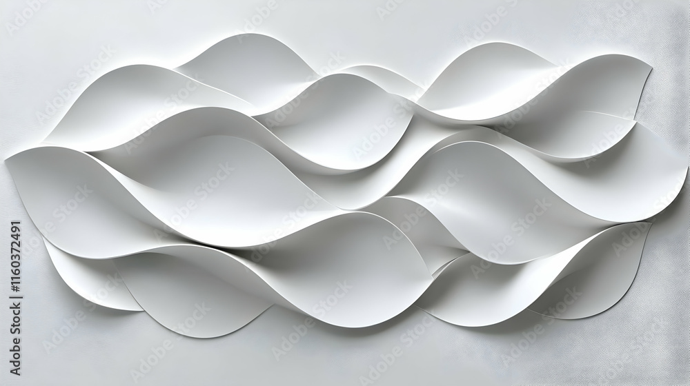 Poster abstract white wavy shapes form a dynamic and fluid composition on a textured background