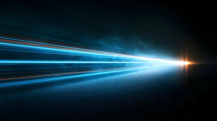 Abstract Light Trails Illuminate a Dark Road with a Glowing Horizon Background Speeding Quickly