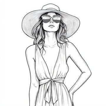 woman wearing hat sunglasses monochrome portrait clip art preview