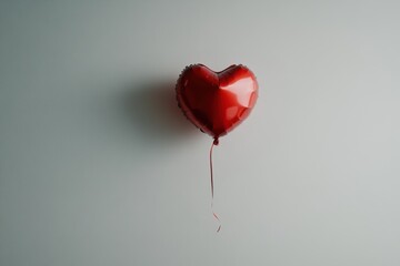 A Single Red Heart-Shaped Balloon Floating Against a Minimalist Gray Background A Symbol of Love and Affection