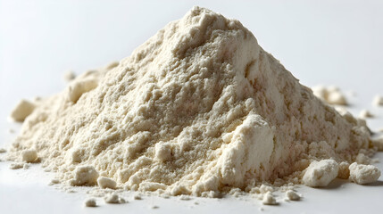 A Mound of Flour Forms a Peak on a White Surface, Ready for Baking