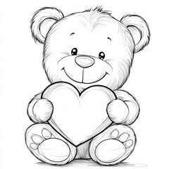 Obraz premium Teddy Bear with Heart: A cute and cuddly teddy bear, drawn in a whimsical cartoon style, holds a large heart in its paws, symbolizing love, care and affection.