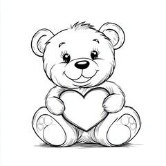 Teddy Bear Love: A charming illustration of a cuddly teddy bear holding a heart in its paws. The simple, line-art style evokes a sense of sweetness and innocence. Perfect for Valentine's Day.