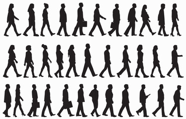 Large collection of people walking silhouette set