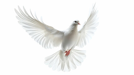 Obraz premium White Dove Soars with Wings Spread Gracefully Against a Pristine White Backdrop