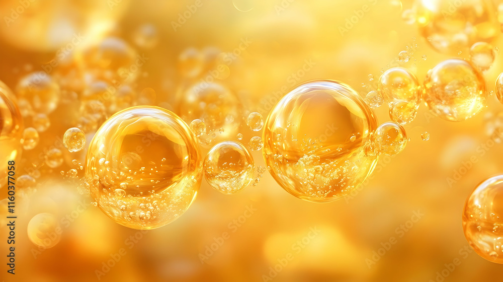 Poster Golden Bubbles Floating Gracefully in Abstract Background Create Visually Appealing Scene