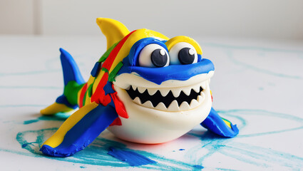Charming plasticine shark named Phoenix brings color and fun to creative playtime activities