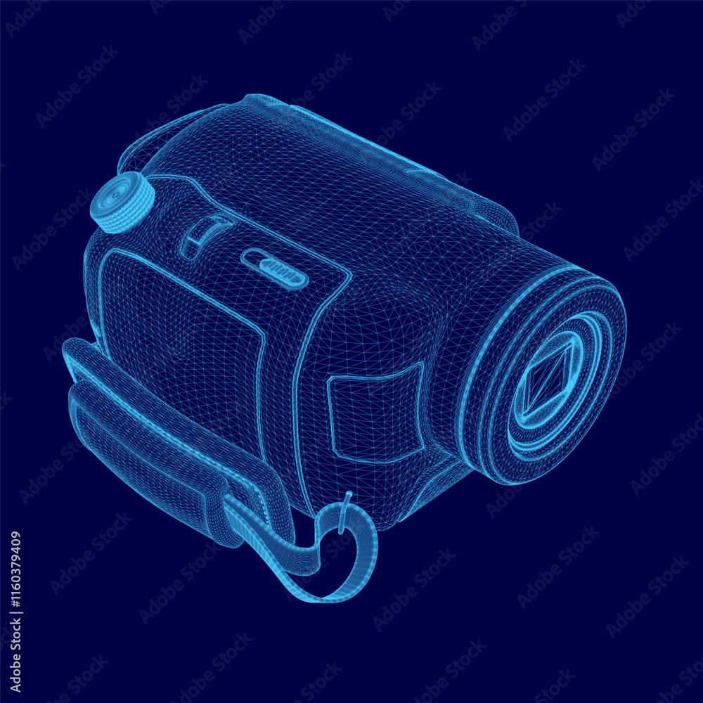 Aufkleber blue image of a camera with a blue background. the camera is shown in a 3d, with a blue color scheme