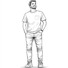 Obraz premium A stylishly dressed man, with his hands casually tucked in his pockets