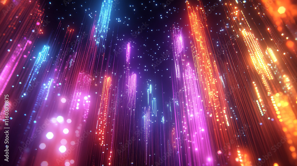 Poster vibrant digital streams of light create mesmerizing visual effect