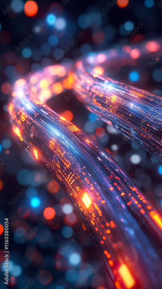 Poster luminous cables carry vibrant data streams in dynamic abstract scene