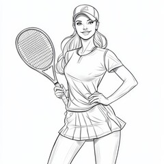 Tennis Player in Action:  A confident and athletic female tennis player, with long flowing hair,  stands poised and ready to serve.